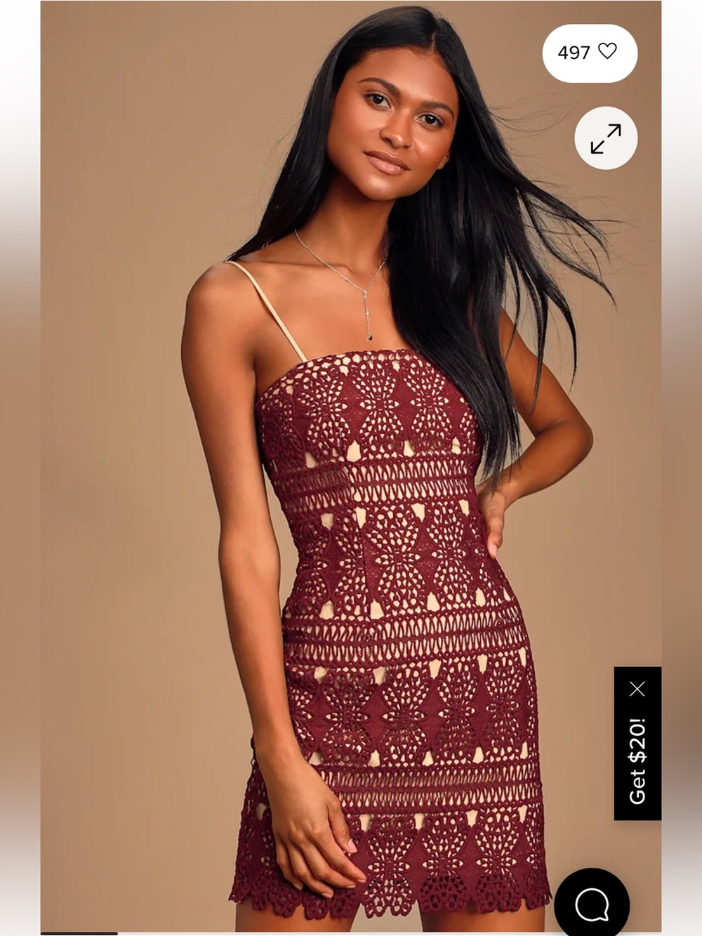 NWT Lulus Adara Burgundy Crochet Lace Sheath Mini Dress Size L